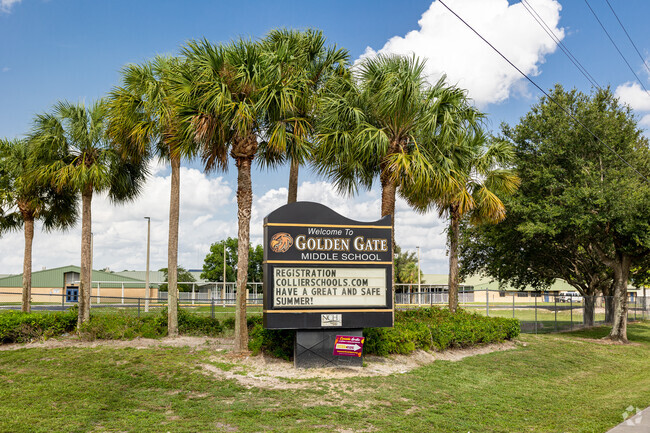 Golden Gate Middle School in Naples has a large entrance sign welcoming students.