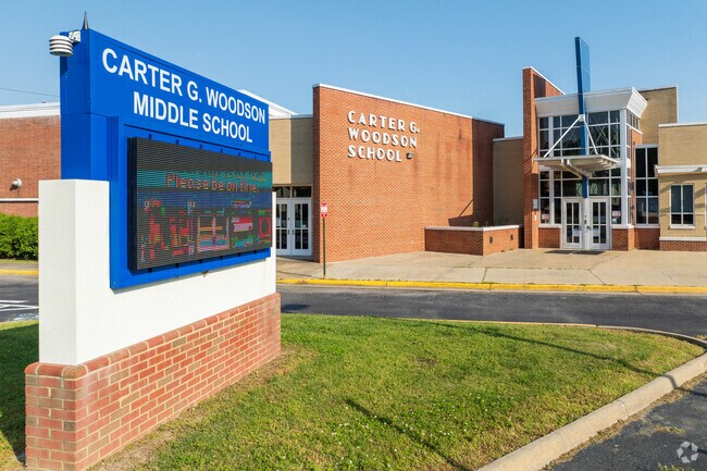 The entrance to Carter G. Woodson Middle School.