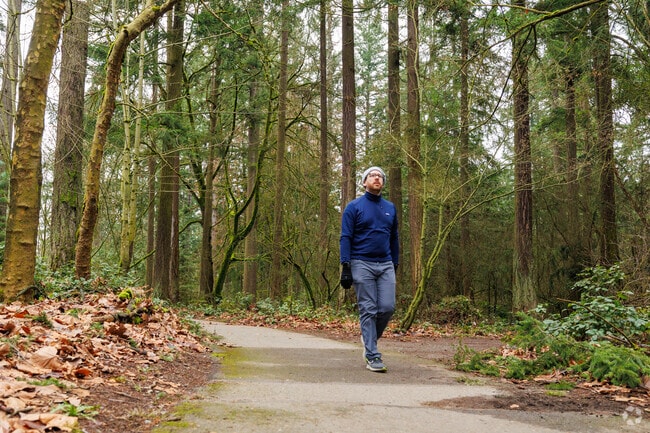 Pioneer Park features acres of unspoiled forest and various trails for nature walks.