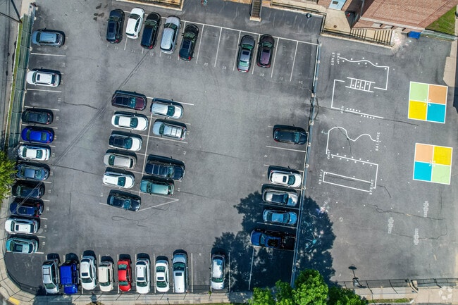 St Agnes School parking lot overview in Arlington.