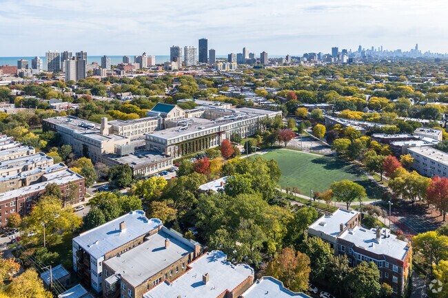 Senn High School is adjacent to Senn Park; located on the north side of Chicago.