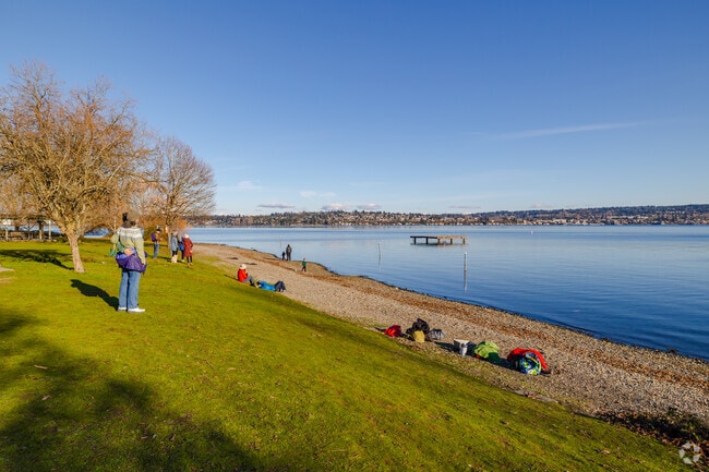 Even when it's chilly, Seattle residents love lounging on the beach at Magnuson Park.