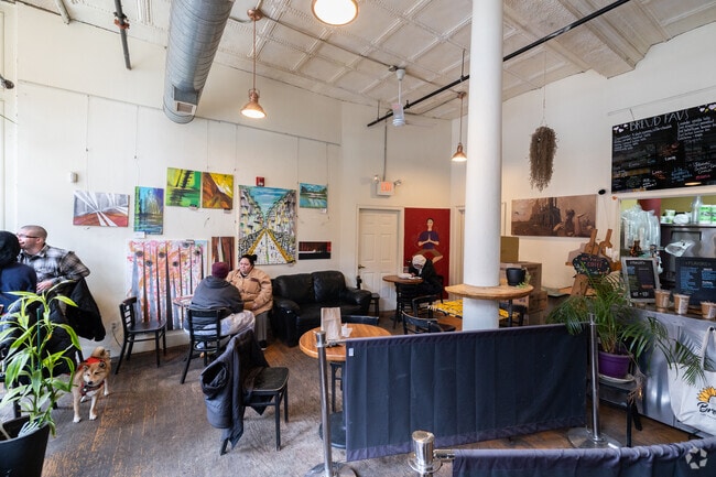 Brewed Awakening Coffeehaus in Lowell, MA is a great place to get coffee and pastries.