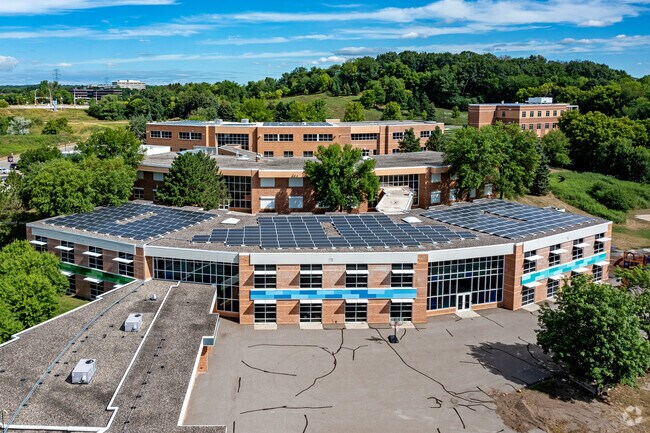 Aerial view of The International School of Minnesota located in Eden Prairie MN.