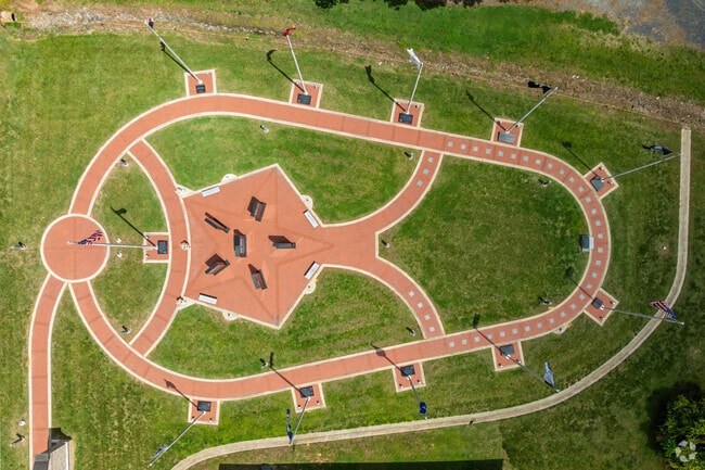 A patriotic memorial park honors veterans in the heart of Liberty, North Carolina.