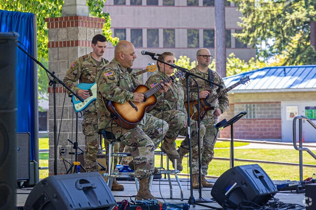 Soldiers from the nearby Joint Base Lewis-McChord delight the crowd with live music.