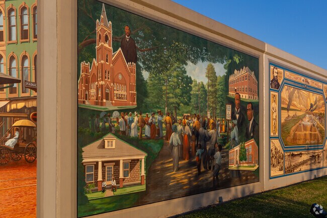 A mural on Paducah's waterfront commemorates August 8 Emancipation Day.