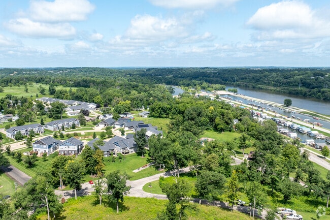 Ellis Harbor as seen from above: a patchwork of homes and green spaces.
