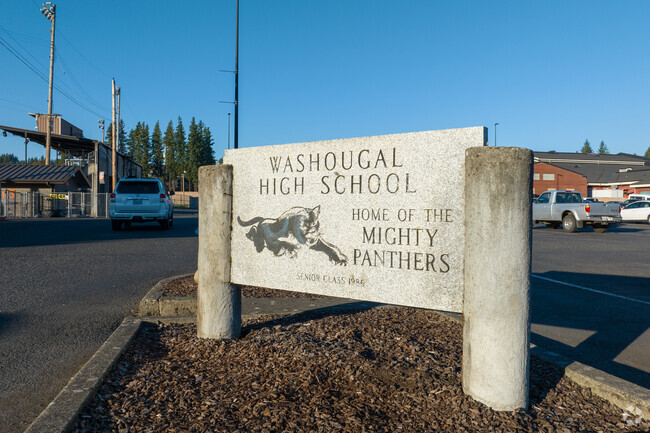 A sign welcomes students to Washougal High School on 39th St in Washougal.