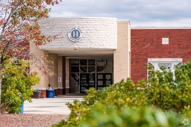 View of the main entrance at Hickory Ridge High School in Harrisburg NC.