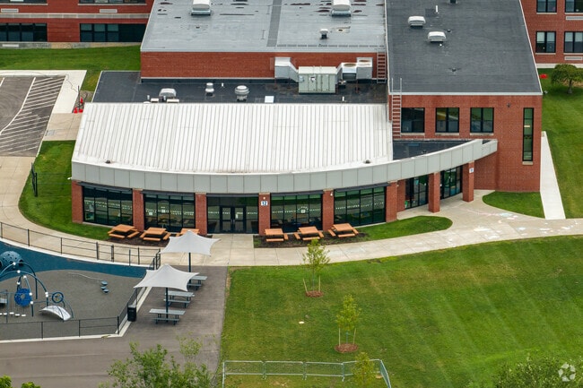 Homer Elementary School has some interesting architecture styles on the back.