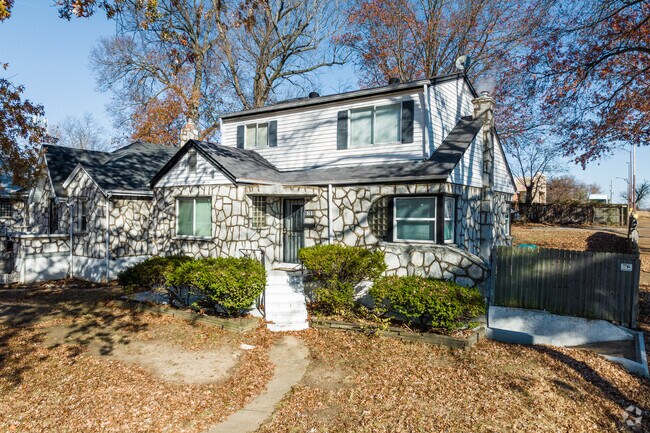 This cobblestone home is a common type of architecture seen in Velda Village Hills.