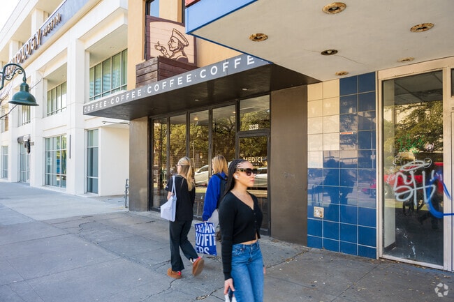 Sidewalks in Uptown Austin wind past colorful dining spots.