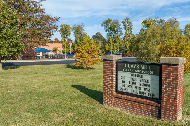 Clays Mill Elementary School's sign greets students and families as they enter.