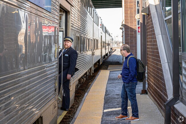 The Rosemont Metra station runs semi frequently with stops in Chicago to Antioch.