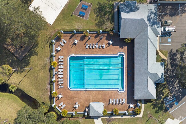 Pebble Creek neighborhood pool overview in the Pebble Creek Village neighborhood.
