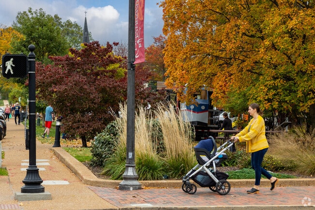 Sidewalks and lots of public parking make getting around downtown Kirkwood simple.
