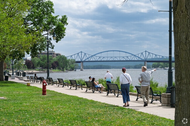 Walking along the Mississippi at Riverside Park provides scenic views of the La Crosse Cass Street Bridge.