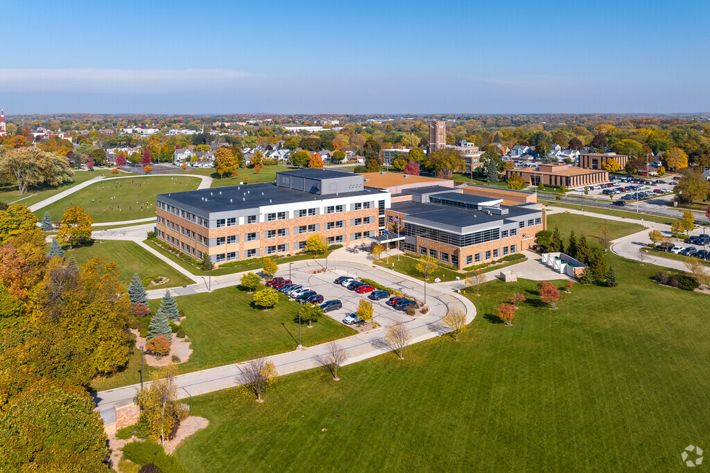 An aerial view of Badger Middle School in Downtown West Bend.