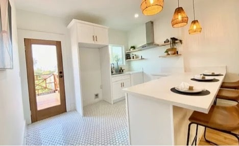 Kitchen image without new fridge and new stove.