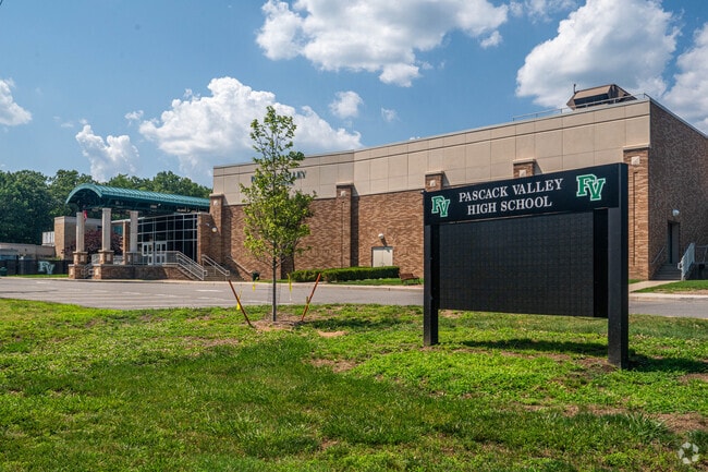 Front entrance and sign of Pascack Valley High School in the Hillsdale/Pascack Valley neighborho