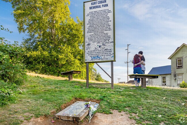 Kurt Cobain Memorial Park has a headstone commemorating his life in his hometown Aberdeen, WA.