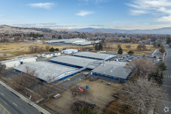 An aerial looking SE of Agnes Risley Elementary School.
