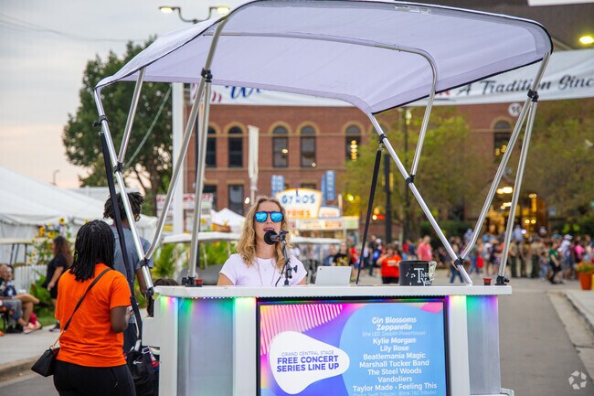 A rolling musician provides live music to attendees of the Illinois State Fair.