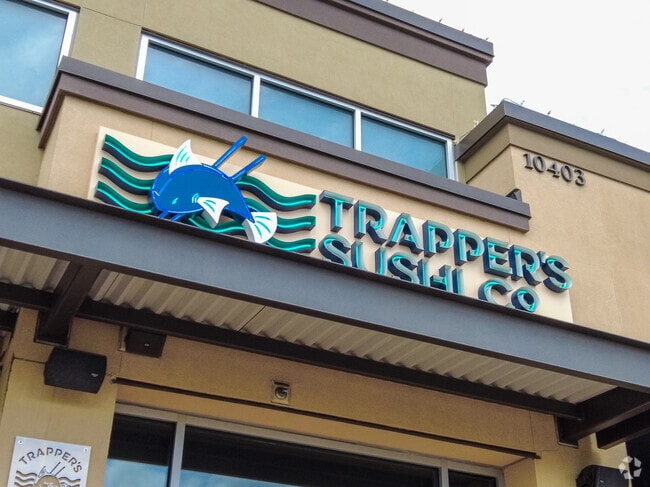 Signage for Trappers Sushi.
