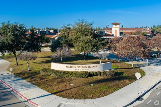 A large sign greets visitors to Mission Valley Elementary School in Tulare.