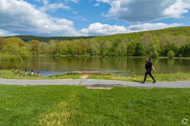 Locals can get some exercise at the Crystal Lake walking trail in Carsonia Park near Pennside.