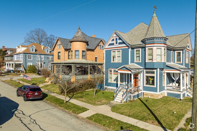 These Victorian homes in the middle of Scottdale show off their colors in the morning sun.