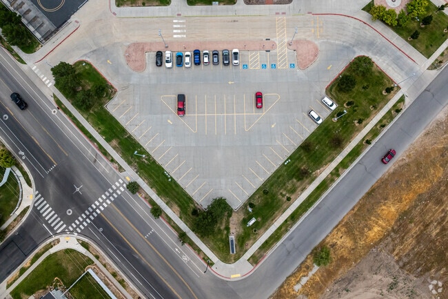 Sports courts have mountain views at Falcon Ridge Elementary School.