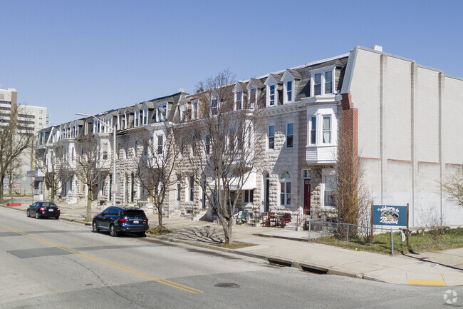Formstone row homes are popular home style in the Barclay neighborhood.