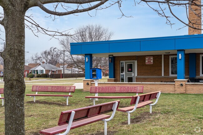 Carr Elementary, outdoor seating.