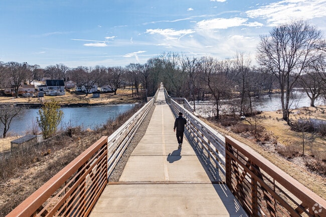 Bike Bridge, part of Prairie Trail, crosses the Fox River near Algonquin's Traube Fox River View.