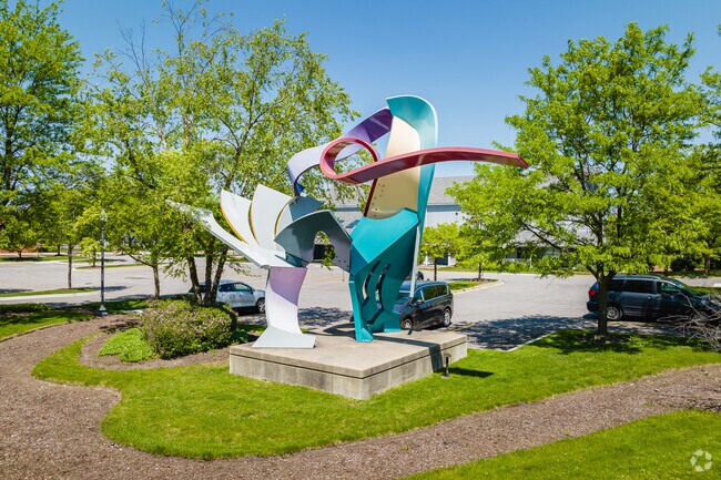 Spot various art sculptures throughout the Olde Schaumburg neighborhood.