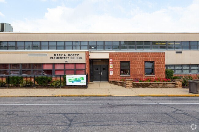 View of the main entrance at Mary A. Goetz Elementary School in  Covington, Ludlow KY.