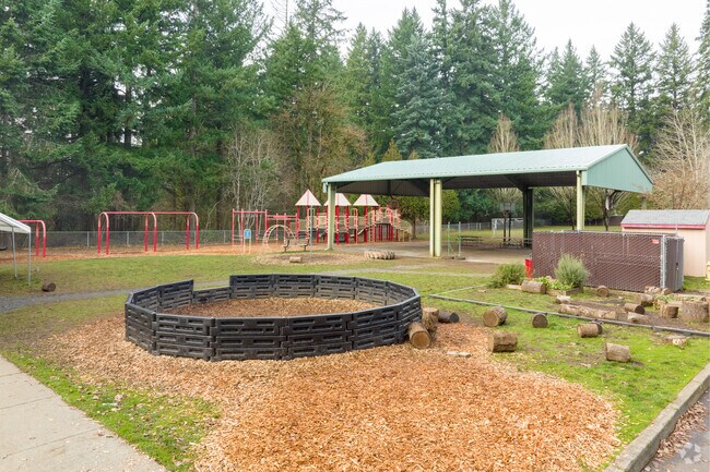 Cascadia School has many outdoor play areas for students to explore.