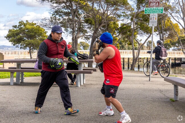 Boxing cardio in the Marina Park near the Heron Bay Neighborhood.