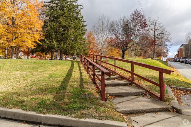 Stone steps lead into College Park near Waynesburg University.