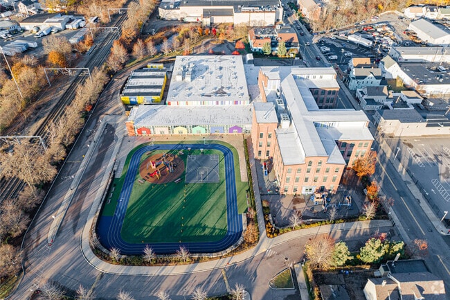 Boston Renaissance Charter Public School side aerial view.