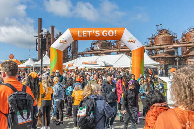 Folks gather to march for a cure at the Walk MS event at Gas Works Park in Wallingford.