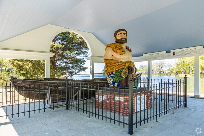 This Hercules figurehead from the USS Ohio is proudly on display in Stony Brook.