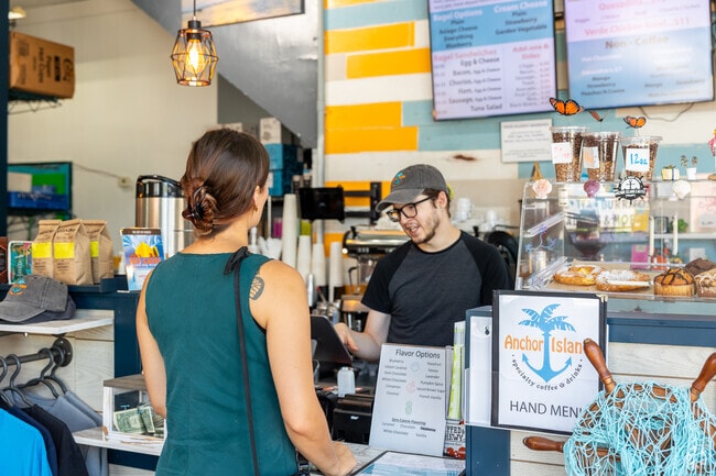 Anchor Island Coffee has 2 floors of seating with an island vibe and super friendly staff.