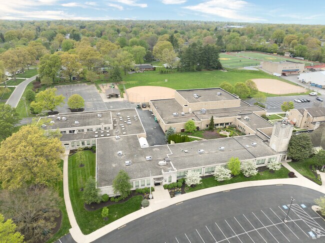 An aerial view of All Saints School showing the layout of their campus.