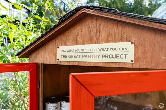 A little food pantry sits on a street in the Codman Square neighborhood.