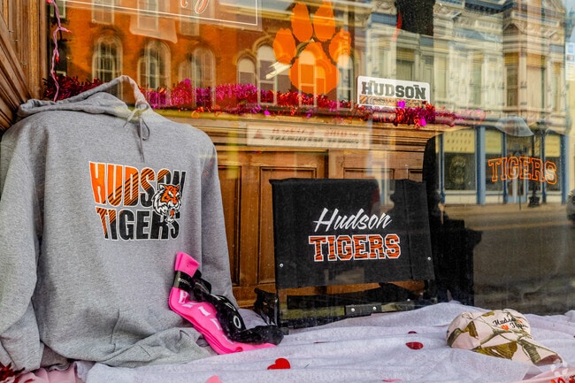 Pride in the city's robust school athletics can be found throughout Hudson's downtown.