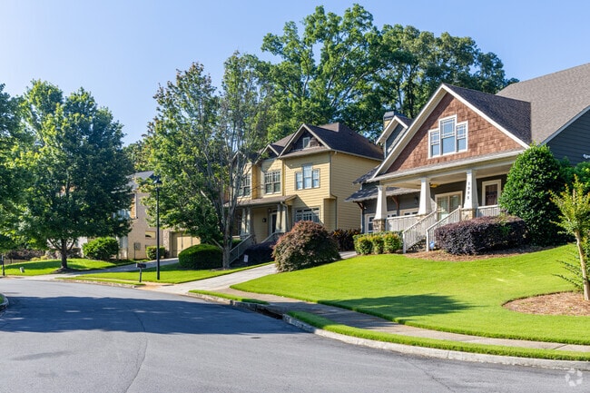 A row of larger craftsman and contemporary homes in the Parker neighborhood.