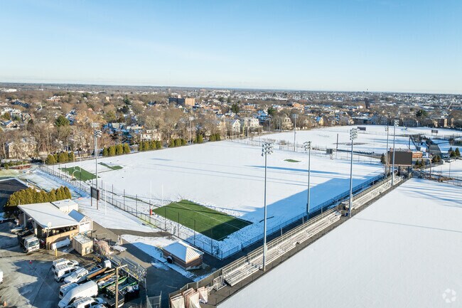 The Erickson Athletic Complex in College Hill transforms into a winter wonderland with snow.
